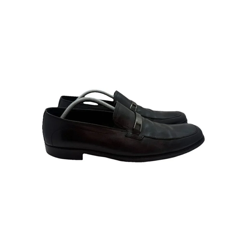 Hugo Boss Men's 10.5 Dikko Black Leather Dress Loafers Horsebit Logo 50200774